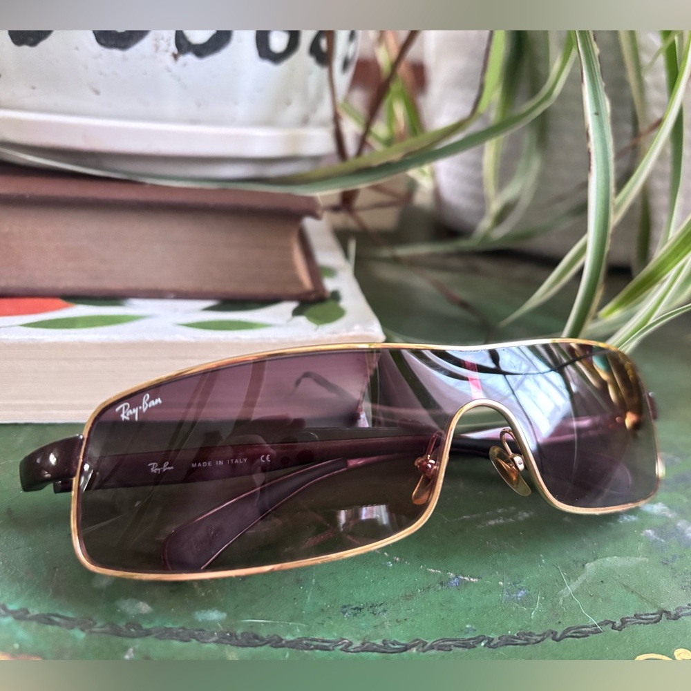 Vintage Ray-Ban Gold and Brown Shield Style Sunglasses